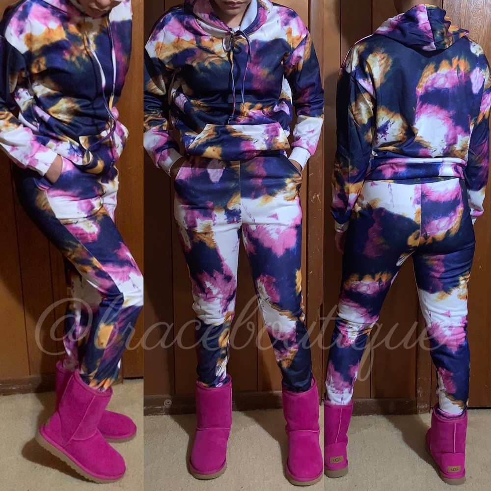 Two Piece Tye Die Hoodie Set
